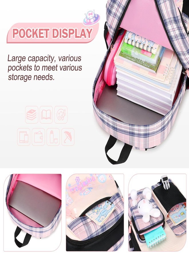 FIXITOK Girls Backpack Set, Kids Backpack for Girls, Kawaii Bunny School Bag for Girl Kindergarten Elementary Preschool, Plaid-blackpink, Daypack Backpacks - Image 3