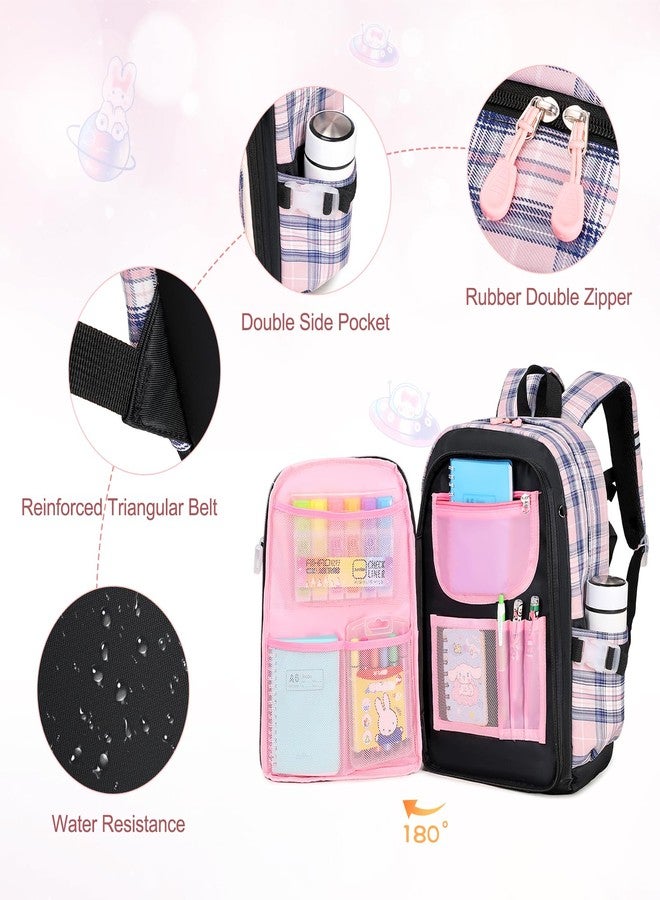 FIXITOK Girls Backpack Set, Kids Backpack for Girls, Kawaii Bunny School Bag for Girl Kindergarten Elementary Preschool, Plaid-blackpink, Daypack Backpacks - Image 5