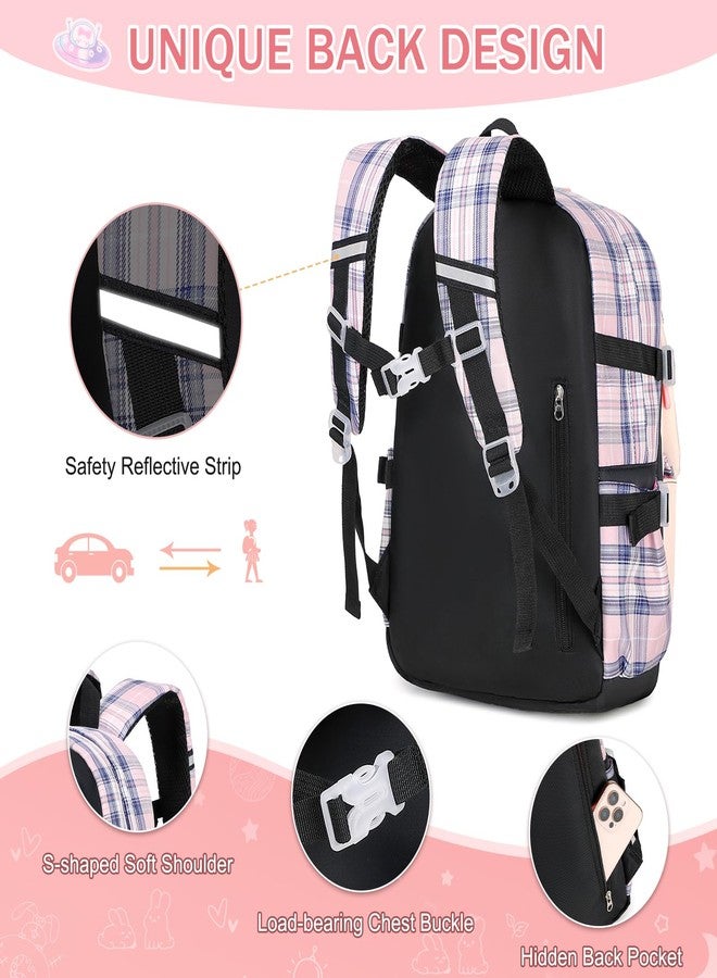 FIXITOK Girls Backpack Set, Kids Backpack for Girls, Kawaii Bunny School Bag for Girl Kindergarten Elementary Preschool, Plaid-blackpink, Daypack Backpacks - Image 4