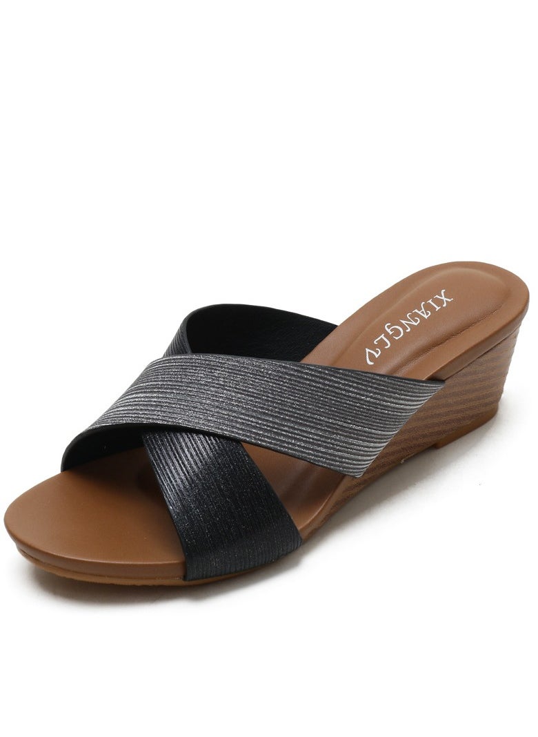 SIKETU Slope Heel Roman Sandals For Women, Open Toed Travel Shoes For Women  - Image 1