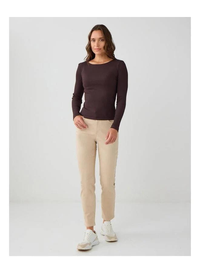 Jimmy Key Bitter Coffee Slim Fit Boat Neck Knit Blouse.