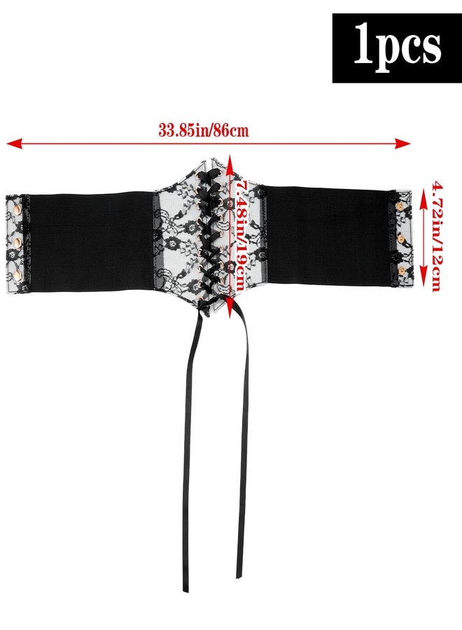 Psiriol Women Lace Corset Belts Elastic Wide Corset Waist Belt for Dresses Shirt Halloween Costume - Black - Image 2