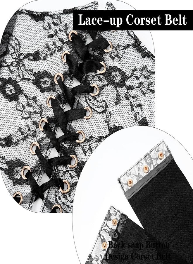 Psiriol Women Lace Corset Belts Elastic Wide Corset Waist Belt for Dresses Shirt Halloween Costume - Black - Image 3
