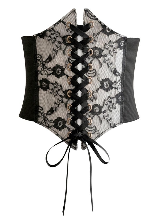 Psiriol Women Lace Corset Belts Elastic Wide Corset Waist Belt for Dresses Shirt Halloween Costume - Black - Image 1