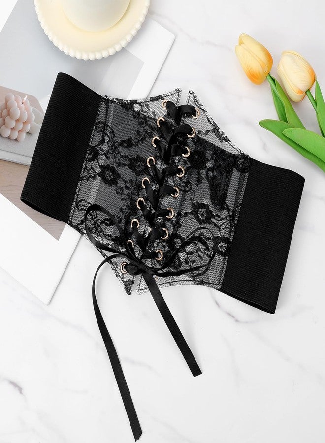 Psiriol Women Lace Corset Belts Elastic Wide Corset Waist Belt for Dresses Shirt Halloween Costume - Black - Image 4