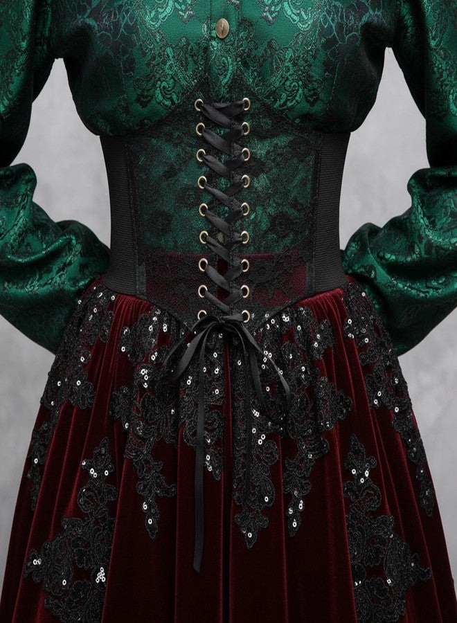 Psiriol Women Lace Corset Belts Elastic Wide Corset Waist Belt for Dresses Shirt Halloween Costume - Black - Image 5