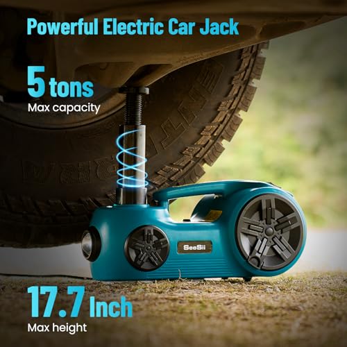 SEESII Electric Car Jack Kit 5 Ton 17.7 Inch Lift Range 3in1 car jack Hydraulic with Impact Wrench and Tire Inflator Floor Jack for SUV/Pickup/Truck/Sedan Roadside Emergency Tire Change Spare Tool Set - Image 4