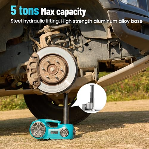 SEESII Electric Car Jack Kit 5 Ton 17.7 Inch Lift Range 3in1 car jack Hydraulic with Impact Wrench and Tire Inflator Floor Jack for SUV/Pickup/Truck/Sedan Roadside Emergency Tire Change Spare Tool Set - Image 3