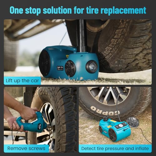 SEESII Electric Car Jack Kit 5 Ton 17.7 Inch Lift Range 3in1 car jack Hydraulic with Impact Wrench and Tire Inflator Floor Jack for SUV/Pickup/Truck/Sedan Roadside Emergency Tire Change Spare Tool Set - Image 2