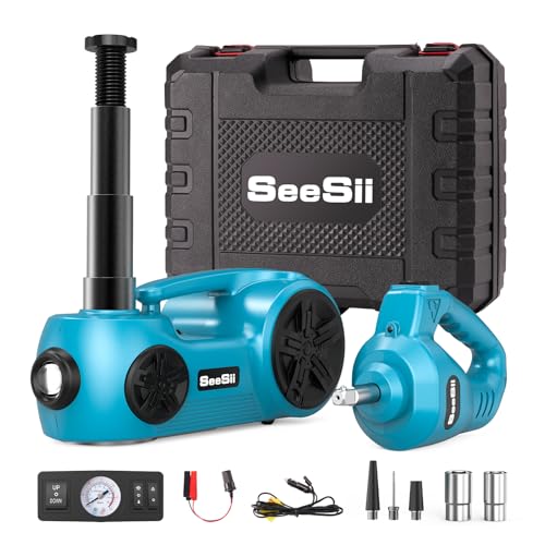 SEESII Electric Car Jack Kit 5 Ton 17.7 Inch Lift Range 3in1 car jack Hydraulic with Impact Wrench and Tire Inflator Floor Jack for SUV/Pickup/Truck/Sedan Roadside Emergency Tire Change Spare Tool Set - Image 1