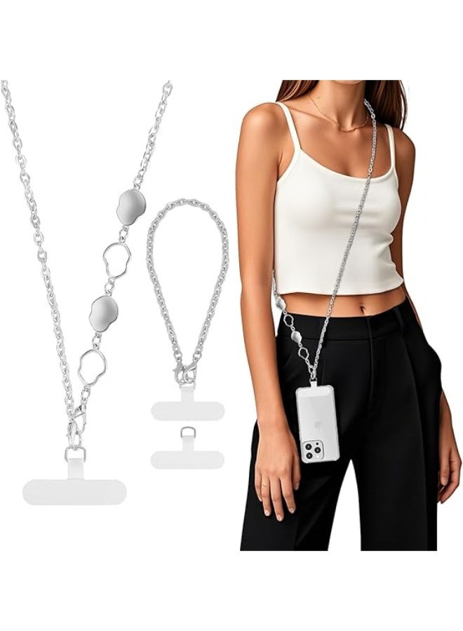 Phone strap - Adjustable chain strap for iPhones and Samsung smartphones - Short mesh wrist strap (Silver)