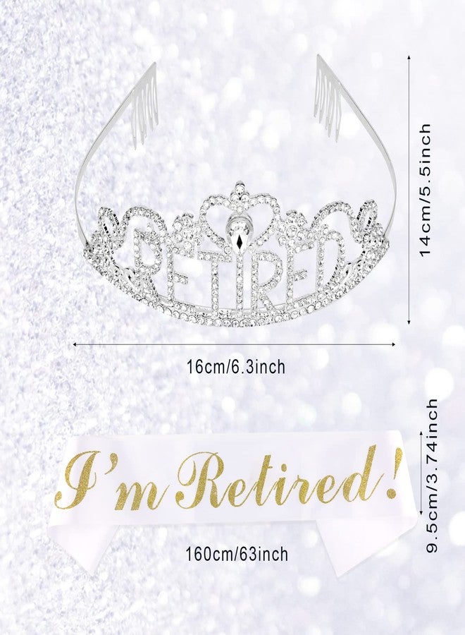 KINBOM 1 Set Retirement Crown and Sash, Glitter Rhinestone Officially Retired Crown and Retired Sash Retirement Party Decorations Supplies for Women (Silver, White, Golden) - Image 2