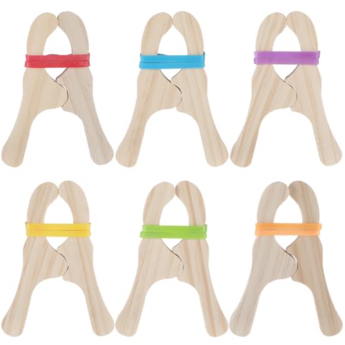 Simgoing 6 Pcs Wooden Fort Clips for Silk Montessori and Waldorf Fort Building Kit Silk Clips Giant Wooden Handmade Building for Blankets ConstructionMulticolored - Image 1