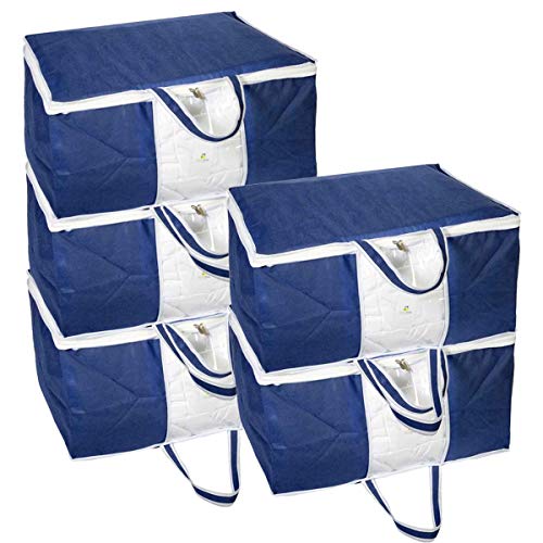 HomeStrap Underbed Storage Bag with Front Handle (Pack of 5, Navy Blue) - Image 1