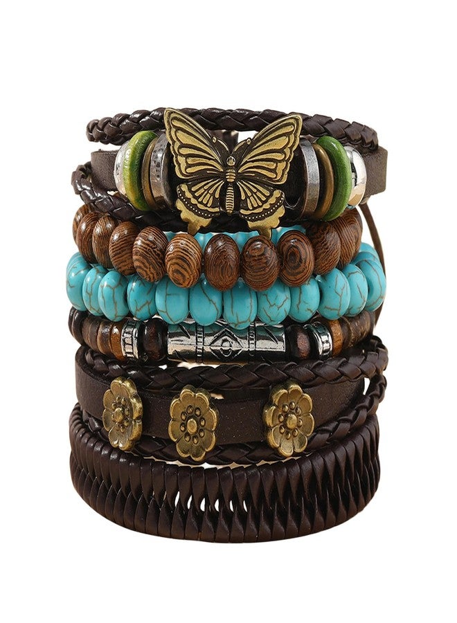 CZMZHFC Western Bracelet for Women,Bohemian Cowgirl Turquoise Beaded Stretch Bracelets,Vintage Stackable Bull Head Cowboy Boots Feather Bracelets Set,Country Ethnic Western Jewelry Accessories for Women Men (StyleE) - Image 1