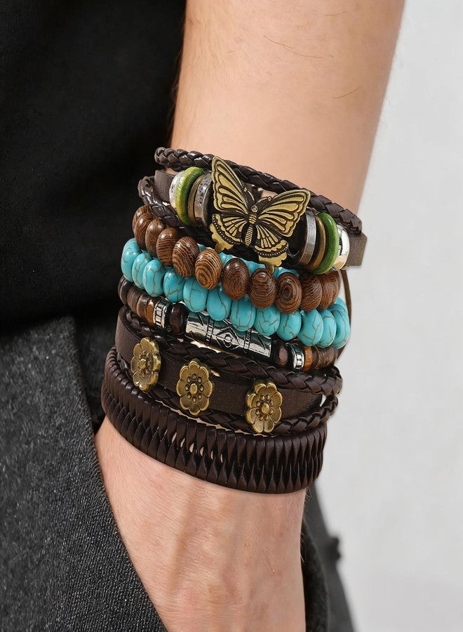 CZMZHFC Western Bracelet for Women,Bohemian Cowgirl Turquoise Beaded Stretch Bracelets,Vintage Stackable Bull Head Cowboy Boots Feather Bracelets Set,Country Ethnic Western Jewelry Accessories for Women Men (StyleE) - Image 5