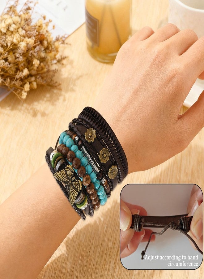CZMZHFC Western Bracelet for Women,Bohemian Cowgirl Turquoise Beaded Stretch Bracelets,Vintage Stackable Bull Head Cowboy Boots Feather Bracelets Set,Country Ethnic Western Jewelry Accessories for Women Men (StyleE) - Image 4