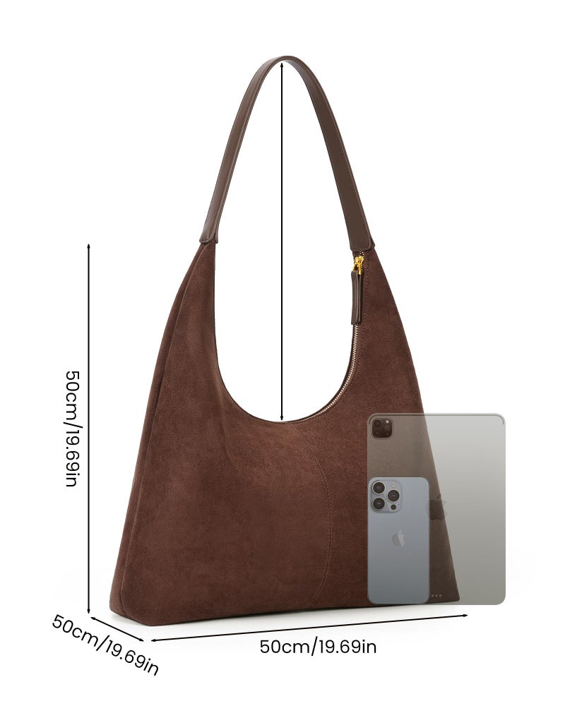 Lushandy Brown Suede Purse Faux Suede Tote Bag Leather Hobo Bags for Women Slouchy Hobo Bag Fall Purse Shoulder Bag - Image 5