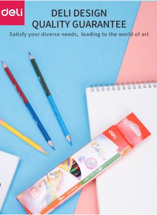 Deli 6-Piece 12 Colors Double-end Coloured Pencil Set Wooden Break-protected Color Pencil Multicolour  - Image 4