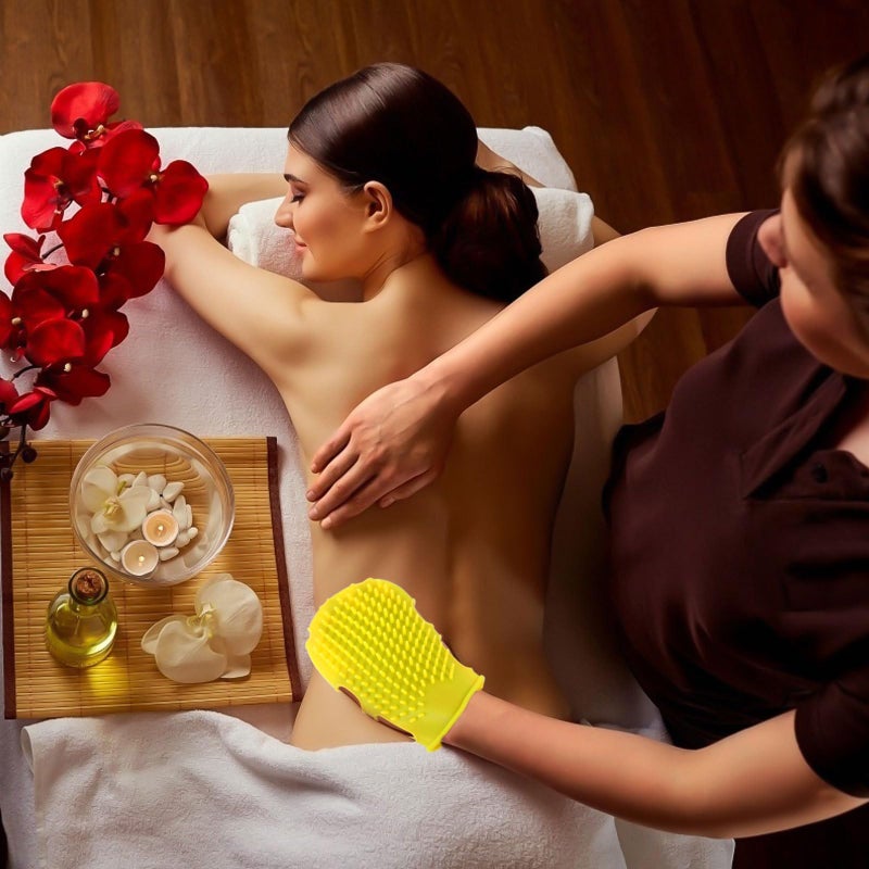 Yellow Silicone Body Scrubber Massage Glove For Shower And Spa Exfoliating Brush - Image 4