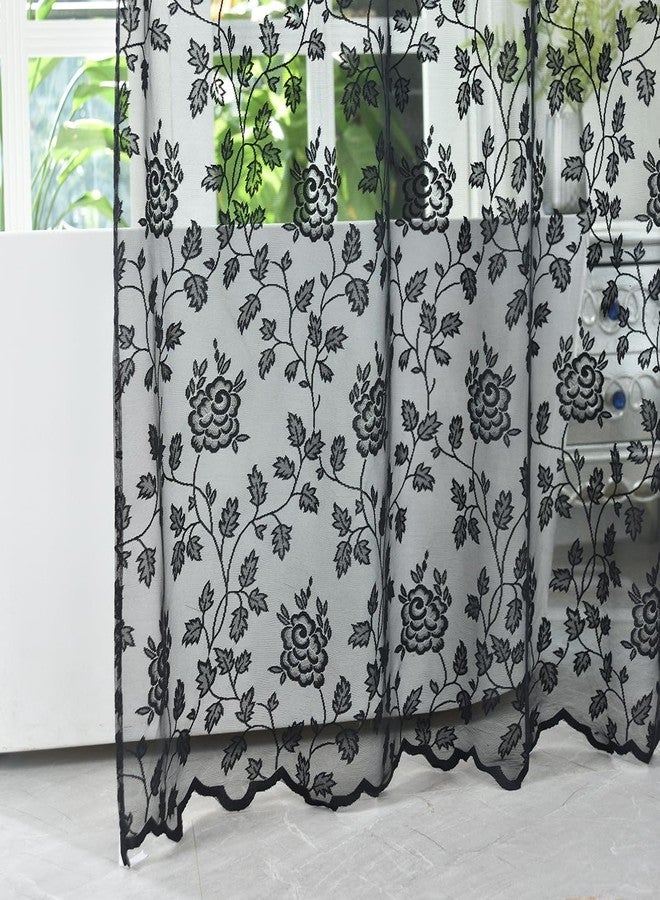 TERLYTEX Lace Shower Curtain With Attached Valance, Rustic Vintage Floral Sheer Curtain 72 Inch Length for Bathroom, 1 Panel, Black - Image 5