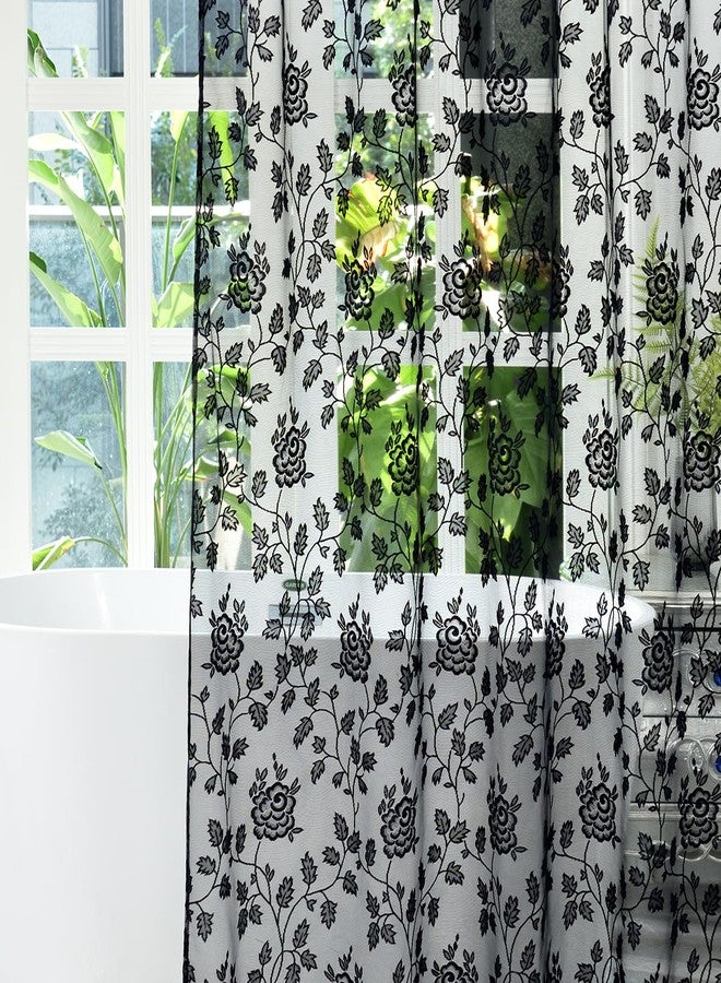 TERLYTEX Lace Shower Curtain With Attached Valance, Rustic Vintage Floral Sheer Curtain 72 Inch Length for Bathroom, 1 Panel, Black - Image 3