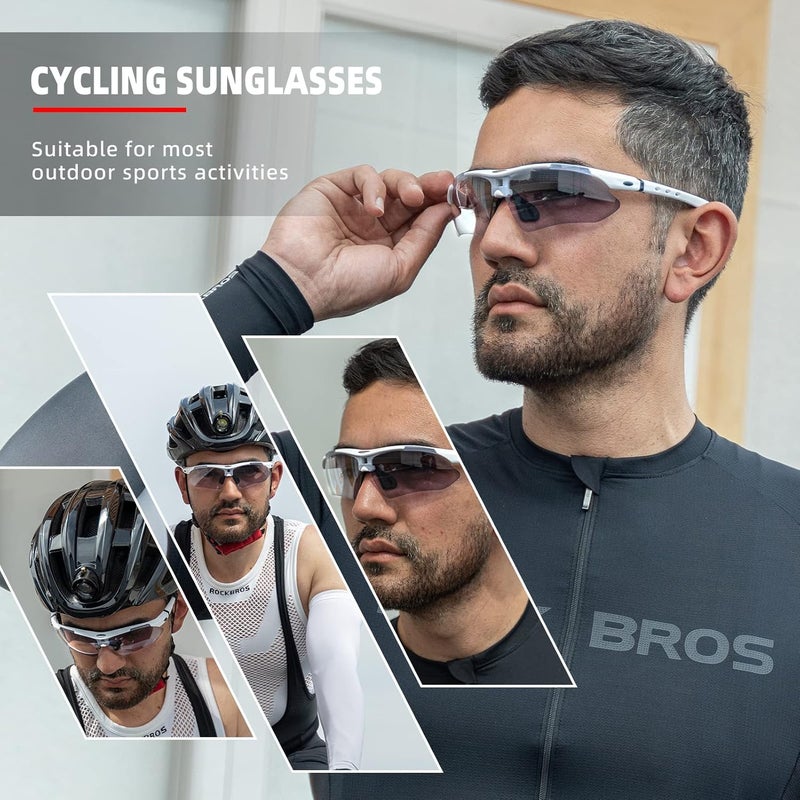 ROCKBROS Photochromic Sports Sunglasses for Men - Cycling and Pickleball Glasses with Removable Elastic Band, White - Image 2