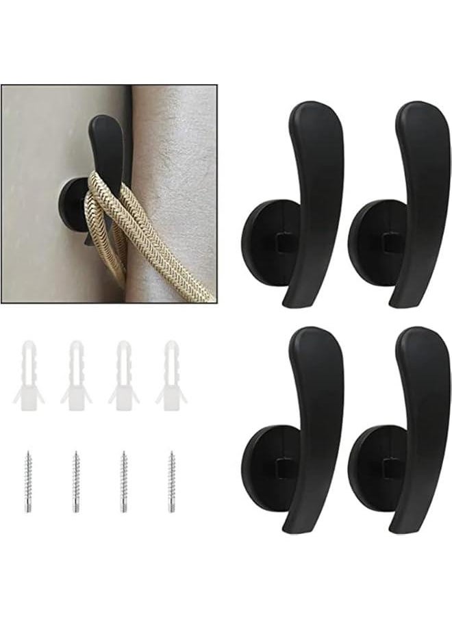هوكور - HOOKOR 4 Pcs Curtain Holdback, Window Curtain Holdbacks, Wall Mounted Hooks Drapery Tiebacks with Screws Metal Decorative Curtain Holdbacks Decorative Window Drapery Holder Curtain Hooks (Black) - Image 1