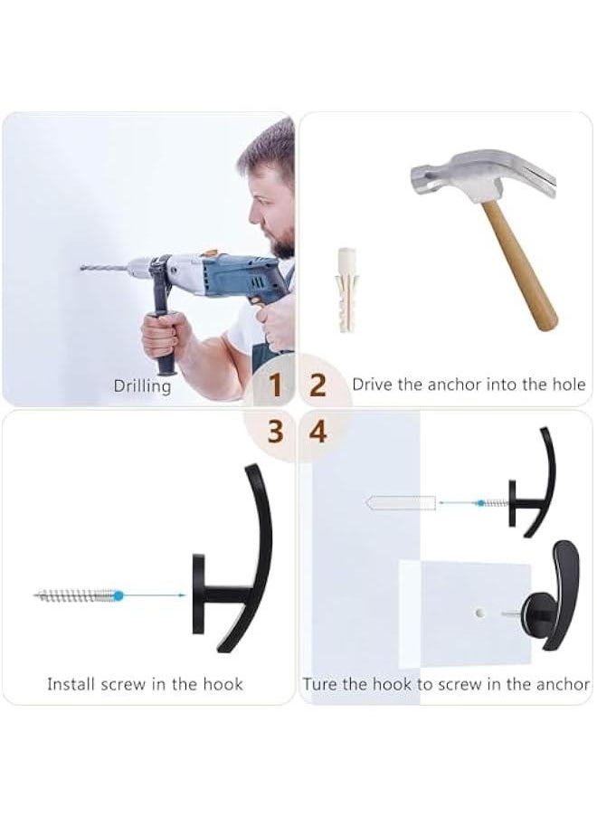 هوكور - HOOKOR 4 Pcs Curtain Holdback, Window Curtain Holdbacks, Wall Mounted Hooks Drapery Tiebacks with Screws Metal Decorative Curtain Holdbacks Decorative Window Drapery Holder Curtain Hooks (Black) - Image 1