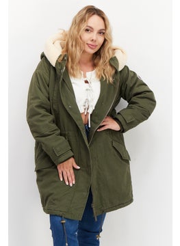 Women Solid Puffer Jacket, Olive