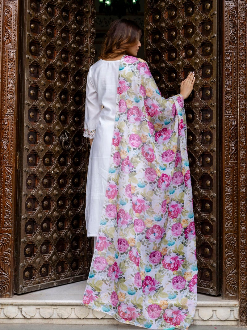 TRENDMALLS Women's Viscose Silk Embroidery A-line Kurta Pant Salwar Suit Set (G292-White-S) - Image 2