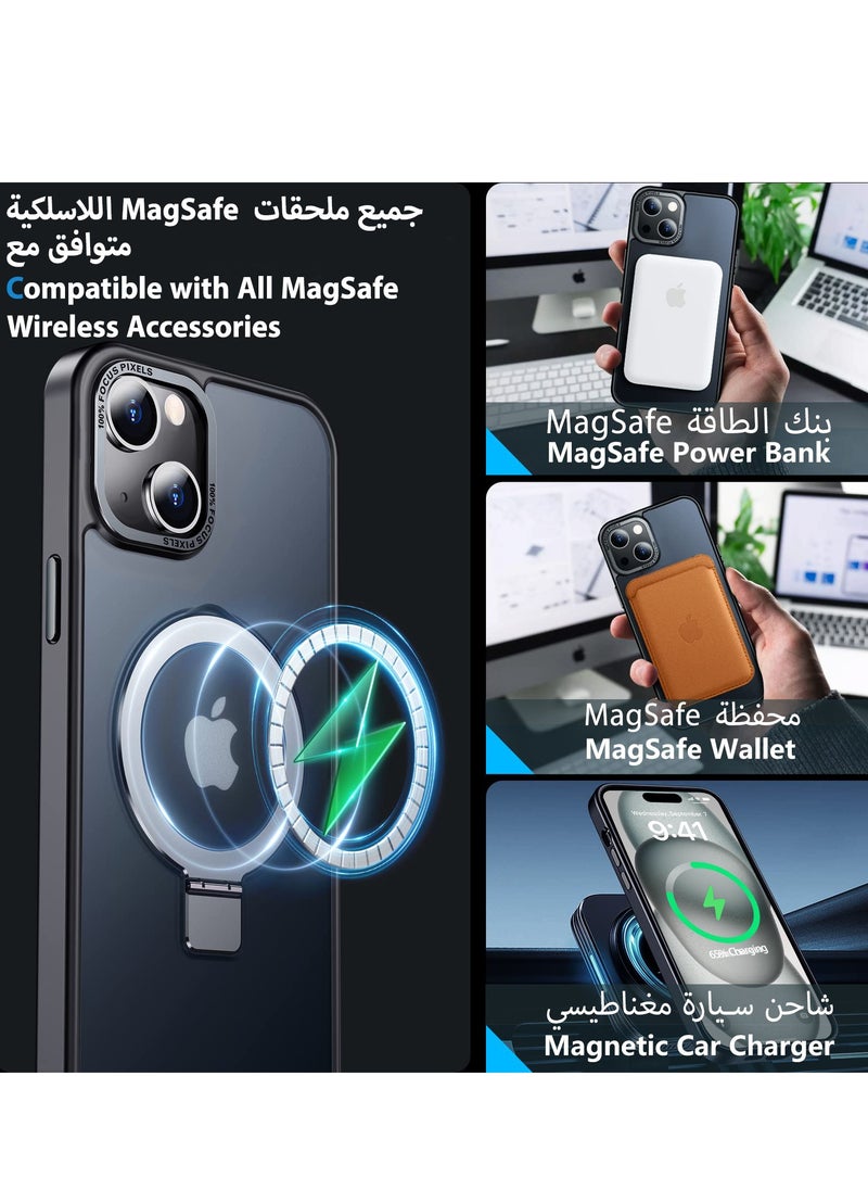 Eligo - iPhone 15 MagSafe Case with Magnetic Invisible Stand,【Full Shockproof Protection】Matte Back Phone Cover with Magnet Kickstand for Apple 15 (2023)(Black) - Image 1