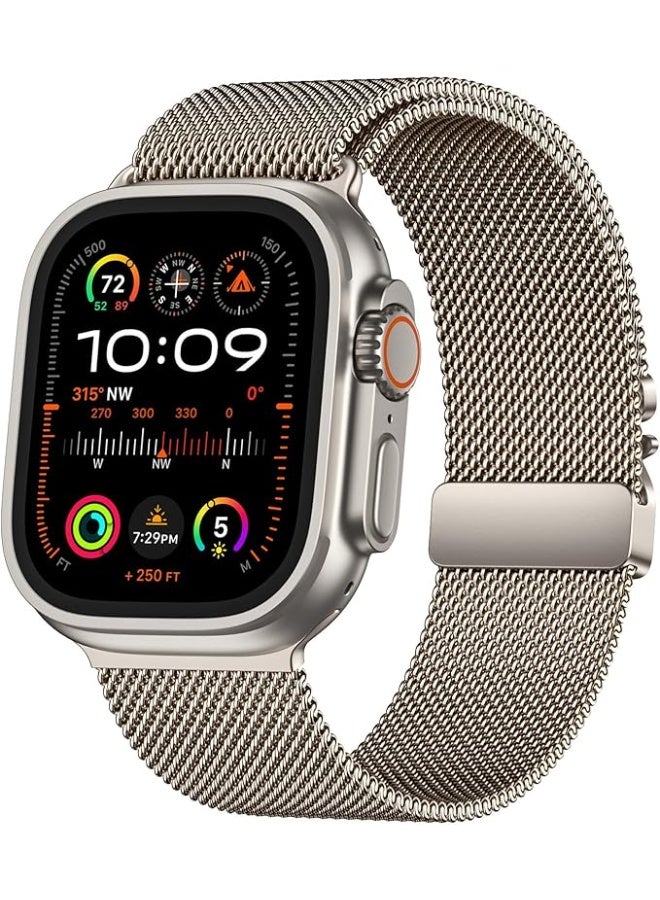 Milanese Loop Band Compatible with Apple Watch 46mm , Stainless Steel Milanese Loop Adjustable Strap for iWatch Ultra Series 10 Starlight - Image 3