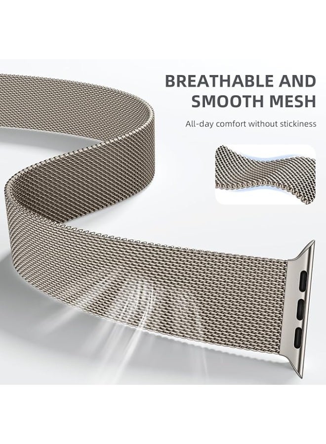 Milanese Loop Band Compatible with Apple Watch 46mm , Stainless Steel Milanese Loop Adjustable Strap for iWatch Ultra Series 10 Starlight - Image 1