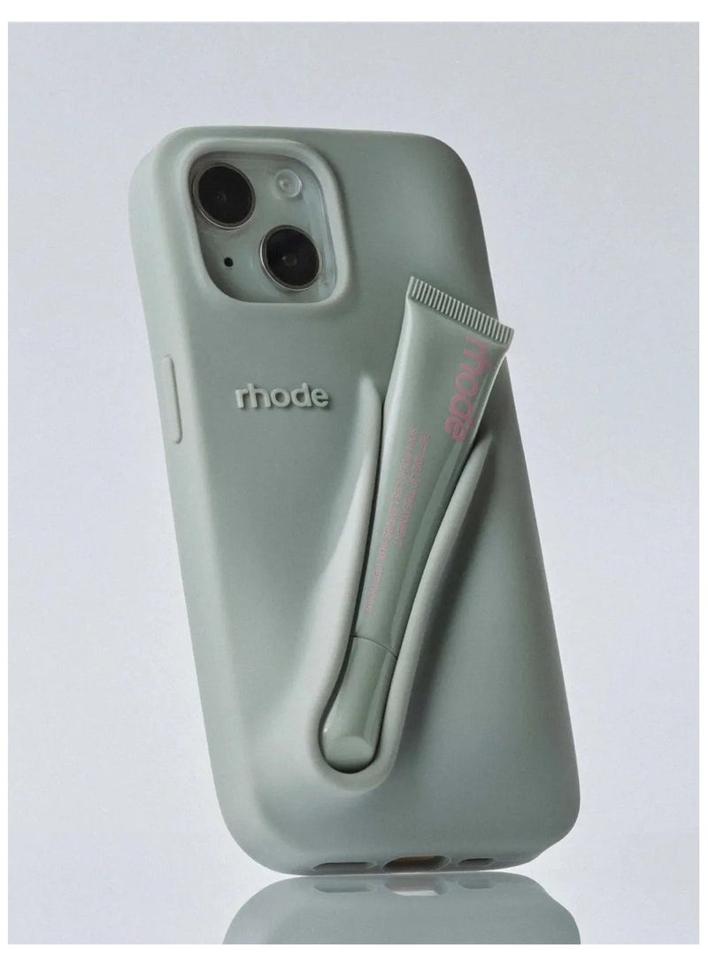rhode Lip Gloss Phone Case with Lip Tint, For iPhone Case Liquid Silicone Camera Protection Lipstick Lip Glaze Phone Case for iPhone 13-14 ( Grey  ) - Image 1