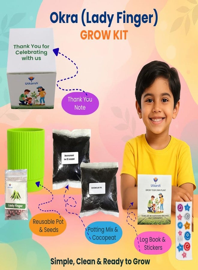 Utkarsh Okra Seed Starter DIY Grow Kit for Gifting | Best Eco-Friendly Return Gift Ideas for Kids & Beginners | Easy to Grow it Yourself Gardening Set for Home & Kitchen Garden | Pack of 1 - Image 2