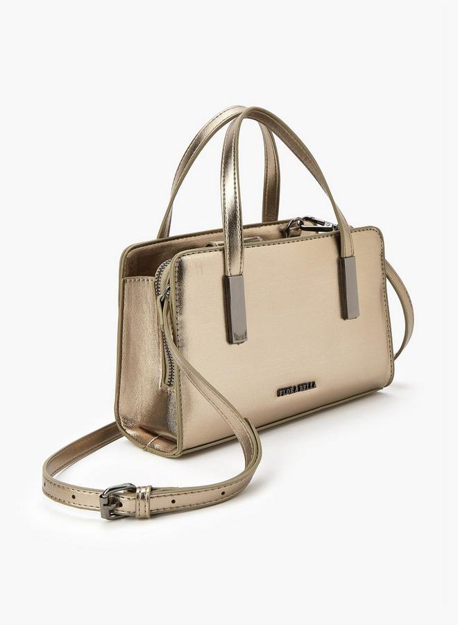 Flora Bella By Shoexpress Metallic Tote Bag with Double Handle and Zip Closure - Image 4