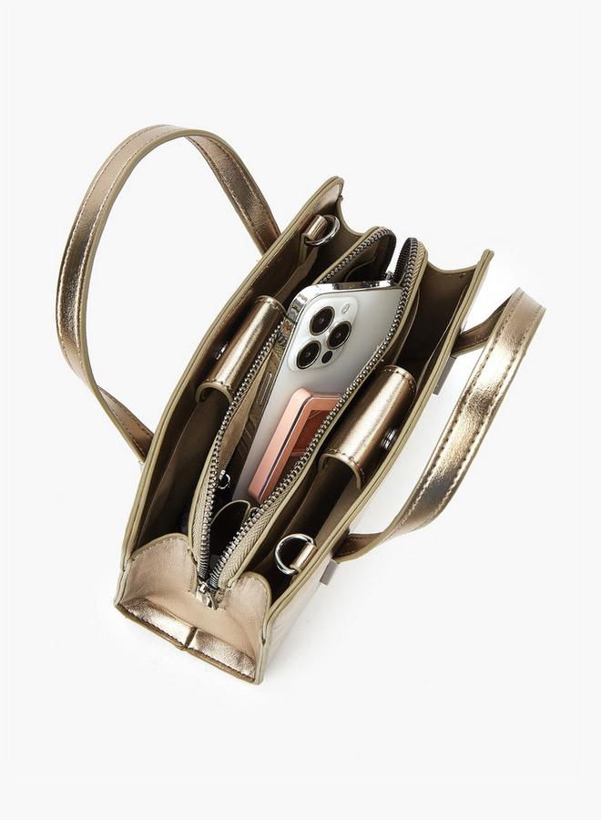 Flora Bella By Shoexpress Metallic Tote Bag with Double Handle and Zip Closure - Image 3