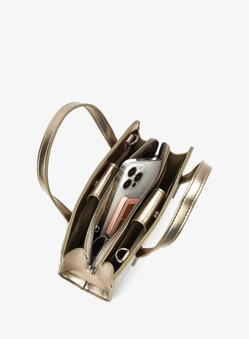 Flora Bella By Shoexpress GREY Metallic Tote Bag with Double Handle and Zip Closure for Women | Best Price UAE