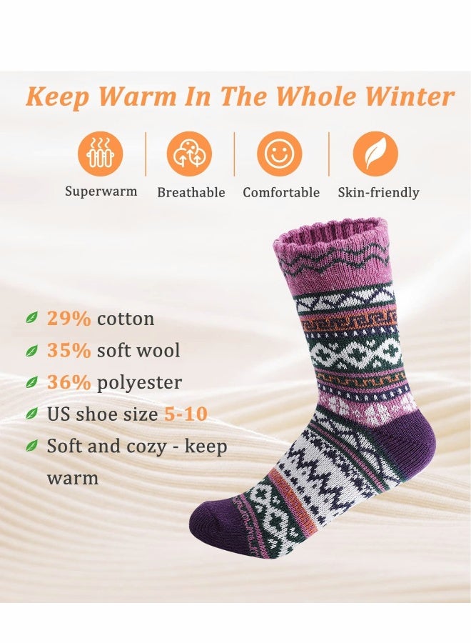 Vintage Wool Socks for Women and Men, Cozy Thick Knit Winter Socks, Soft Warm 5 Pairs - Image 2