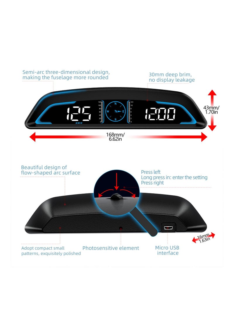 Y&D KASTWAVE Digital GPS Speedometer Universal Heads Up Display for Car 5.5 inch Large LCD HUD with MPH Speed Fatigued Driving Alert Overspeed Alarm Trip Meter All Vehicle  - Image 3