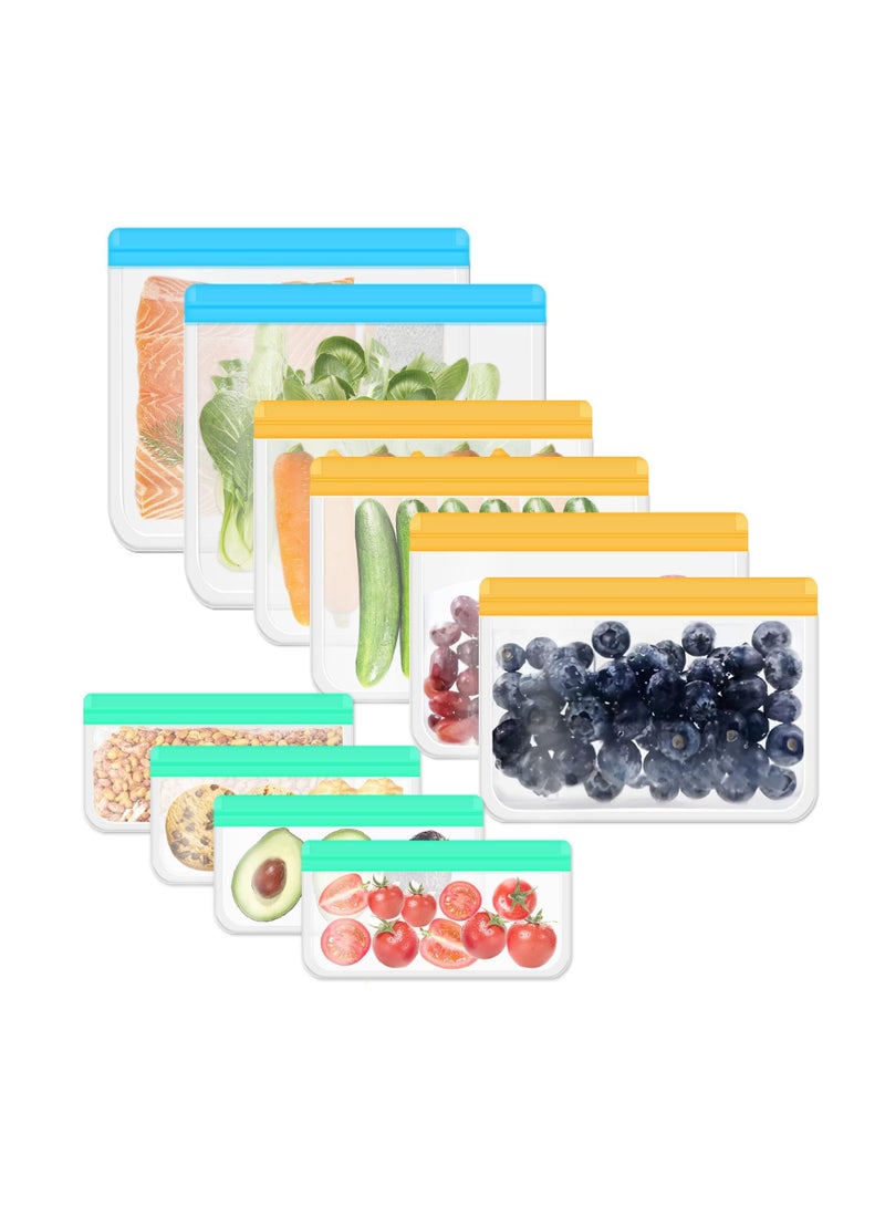 SYOSI 10 Pcs Reusable Food Storage Bags Leakproof Silicone BPA Free Snack for Home Kids School Lunch Marinate Travel Salad Fruit and Picnic  - Image 1