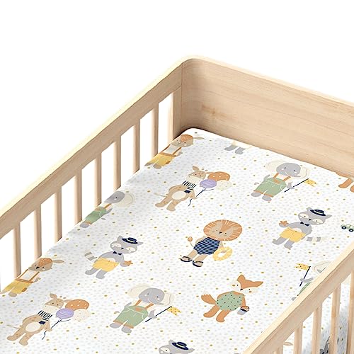 haus & kinder Haus and Kinder 100% Cotton Fitted Cot Crib Sheet | Bed Sheets for Newborn Baby Crib Mattress | Deep Pocket All Round Elastic Fitted Crib Sheet for Baby| Size 132 cm x 71 cm | Jungle Party - Image 2
