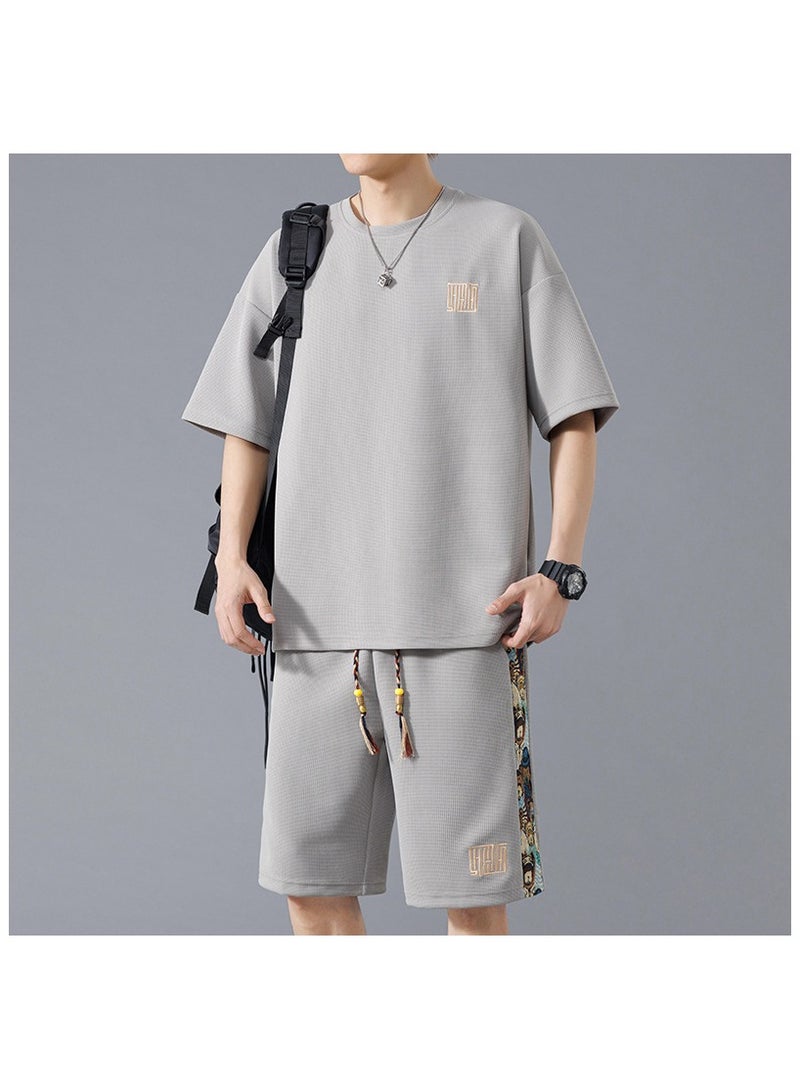 Large Size Fashionable Men's Printed Casual Short Sleeved Sports Suit  - Image 1