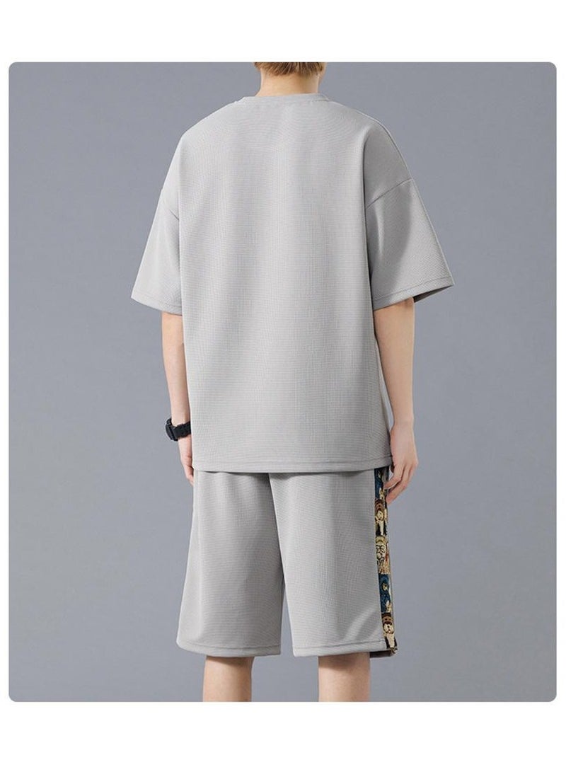 Large Size Fashionable Men's Printed Casual Short Sleeved Sports Suit  - Image 2