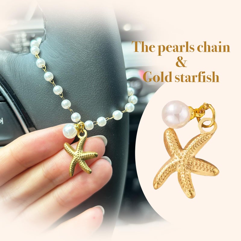 Joytezz Steering Wheel Charm Accessory Starfish Peral Pendant Car Decor Rearview Mirror Hanging Charm Women Teen Girl Gifts Gold - Image 2