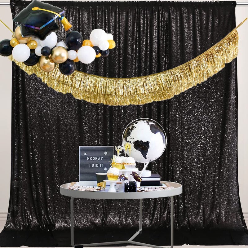 PartyDelight Black Sequin Backdrop 6Ftx7Ft Photography Curtain Special Events Party