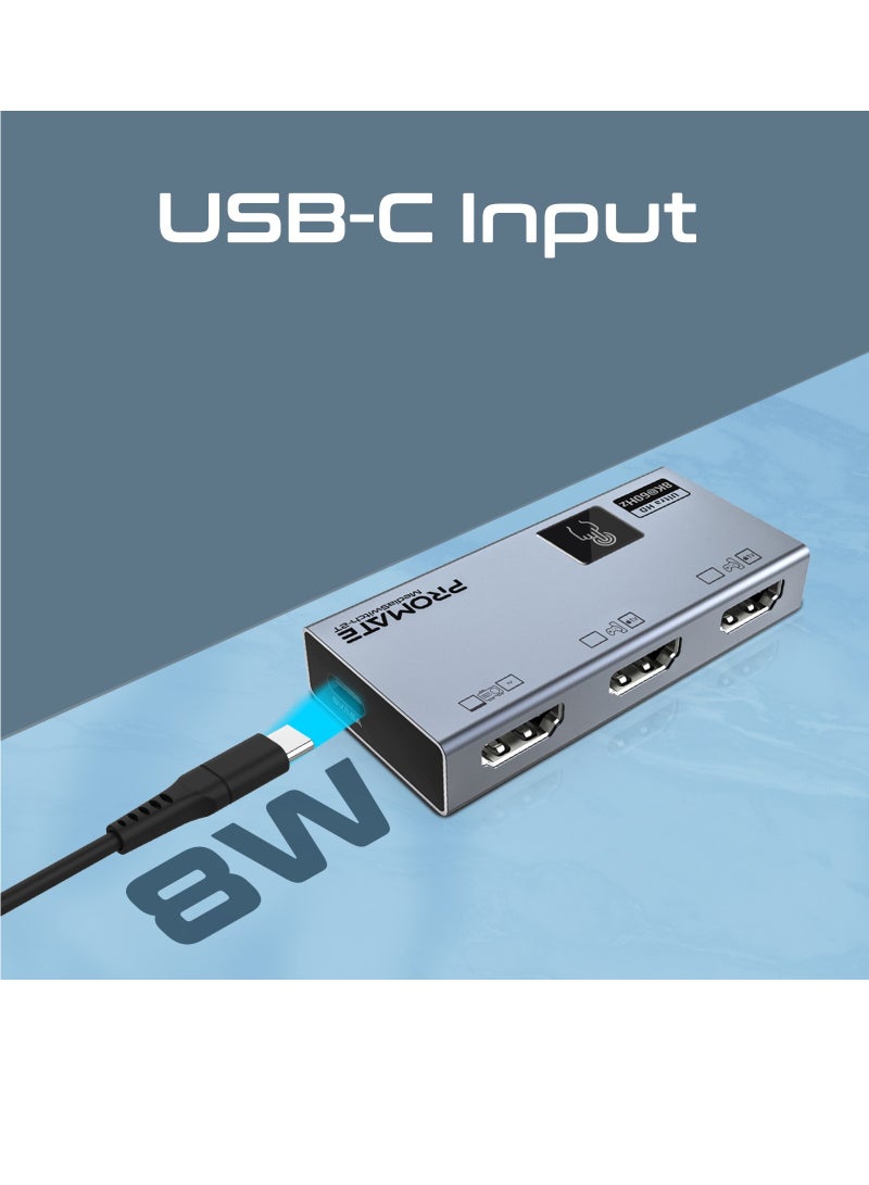 بروميت محول HDMI 8K، محول HDMI صوت وفيديو 3 في 1 محمول مع مخرج 8K @60 هرتز فائق الدقة، منافذ HDMI ثلاثية، تحكم ذكي باللمس، ودعم التوصيل والتشغيل رمادي - Image 5