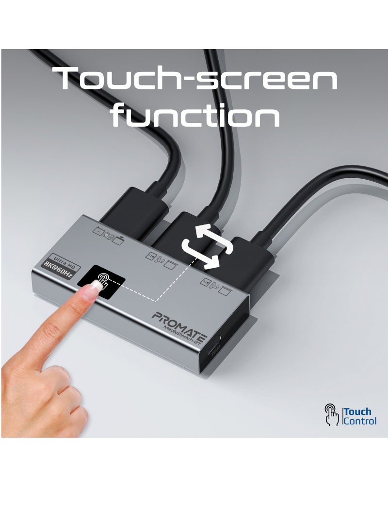بروميت محول HDMI 8K، محول HDMI صوت وفيديو 3 في 1 محمول مع مخرج 8K @60 هرتز فائق الدقة، منافذ HDMI ثلاثية، تحكم ذكي باللمس، ودعم التوصيل والتشغيل رمادي - Image 3