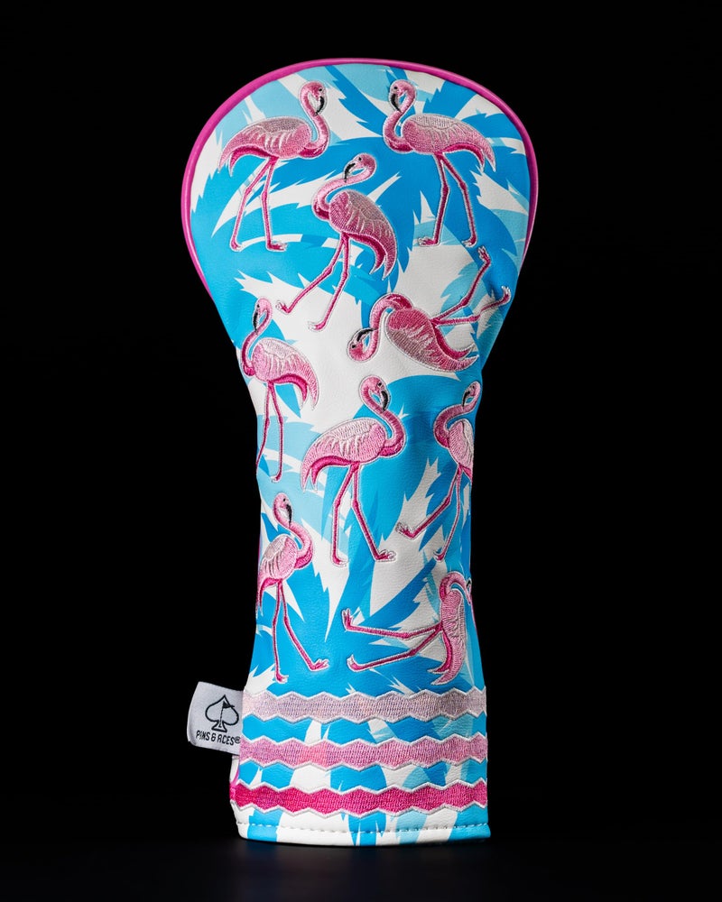 Pins & Aces LE Tropical Lawn Flamingo Head Cover - Premium, Hand-Made Leather Woods Headcover - Funny, Tour Quality Golf Club Cover - Style and Customize Your Golf Bag (Fairway Wood) - Image 1